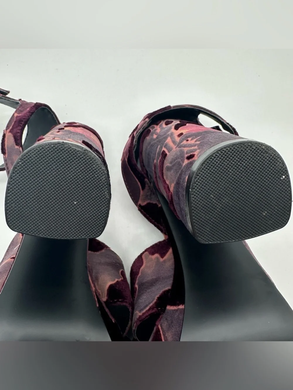 Steve Madden Jodi Burgundy Floral Velvet Burnout Platform Sandals